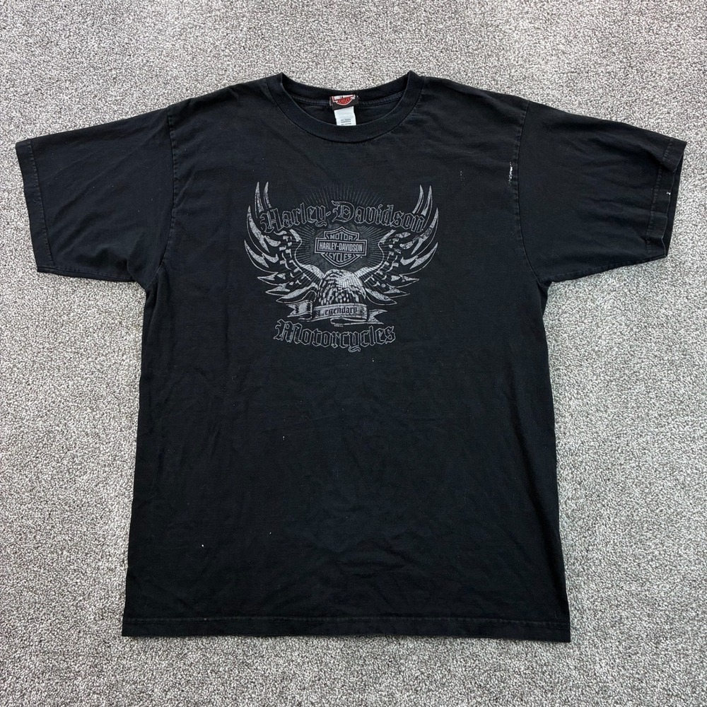 Vintage Y2K Harley Davison Shirt Mens 2XL Black Skull Motorcycle Biker Wisconsin